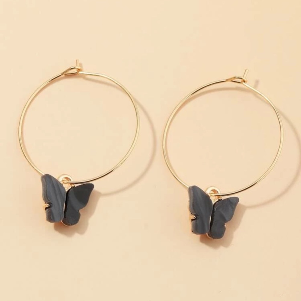 🦋Dainty Black Butterfly Hoops